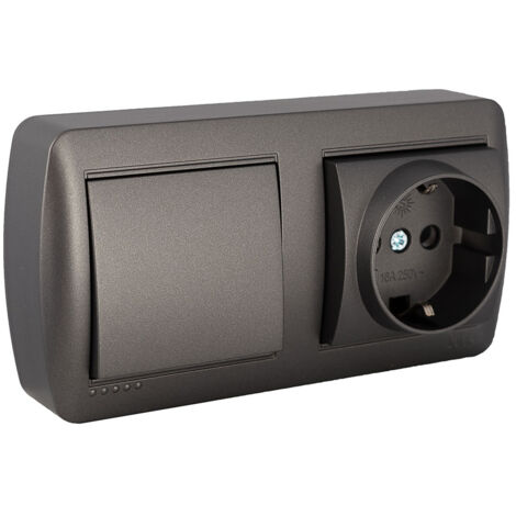 Base Fixe 2p+t 16a 250v + Interrupteur Croisé 10ax 250v. De Surface. Série Murale  Mur96ngu Solera