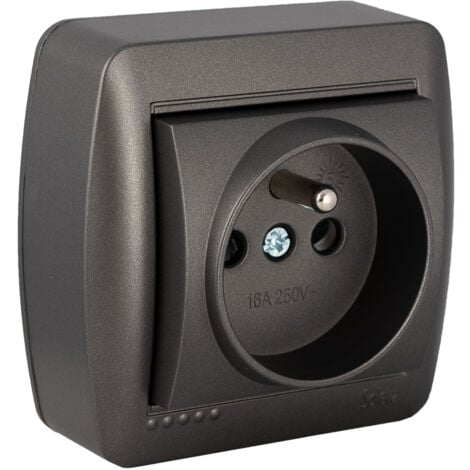 EDM Prise française 2P+T 16A 250V en saillie - Noir graphite - Solera