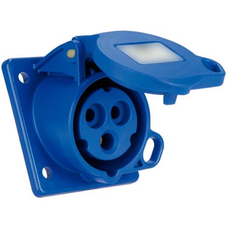 Base industrial trascuadro inclinada 2P+T (32A 230V) IP44/IK09 8x9,7x10,2cm color azul