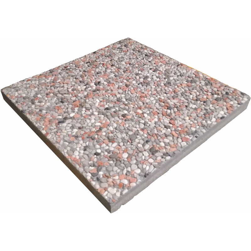 Base lastra quadrata in marmo e ghiaia per ombrelloni con base a croce - 14 kg Bianco Carrara/Rosso Verona (40x40)