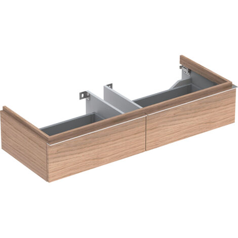 Base lavabo Geberit iCon con una larghezza da 120 cm, con due cassetti: Larghezza 119 cm, Altezza 24 cm, Profondità 47,7 cm, Rovere naturale / Melaminico strutturato legno
