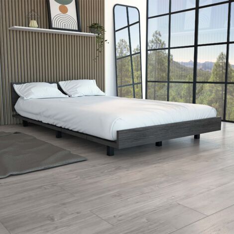 Base letto singolo Kaia in legno di quercia grigia con struttura 51,6 cm di altezza, 212,5 cm di lunghezza e 120 cm di larghezza
