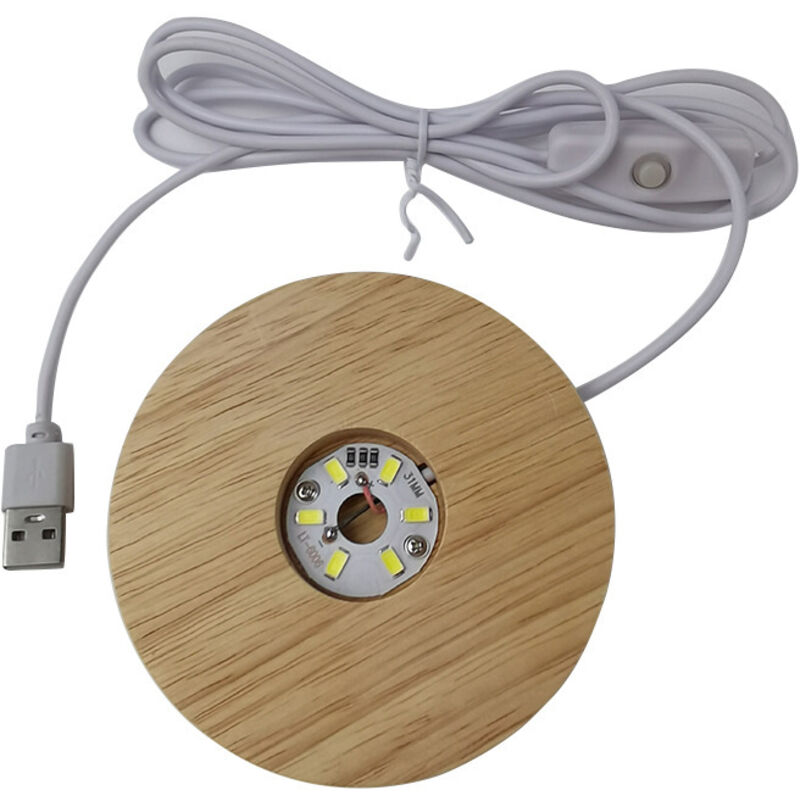 Base lumineuse LED en bois,plaque de base ronde à LED pour bureau, décoration alimentée par USB pour boule de cristal, bijoux, verre, résine, vase