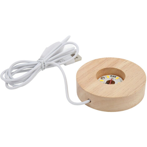 Base Lumineuse LED en Chêne avec Interface USB - Lampe Décorative Rond 2cm pour Maison - Éclairage Chaud 5V