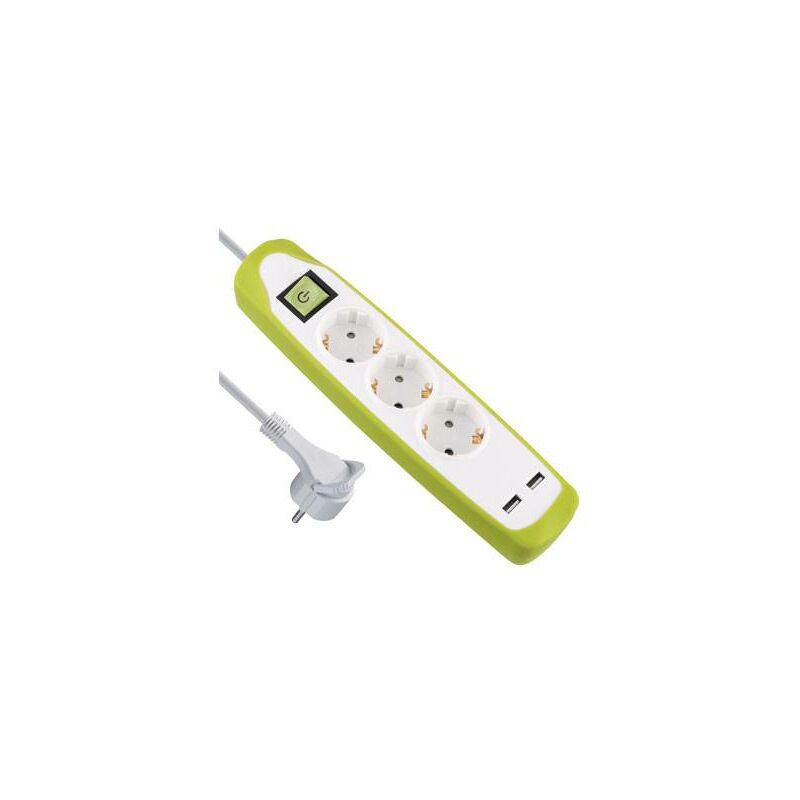 

Base múltiple de Silicona Electraline 3T+2Usb 2m Blanco/Verde