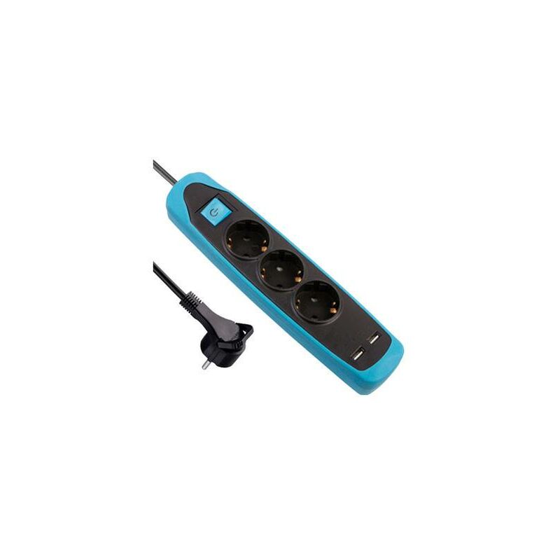 

Base múltiple de Silicona Electraline 3T+2Usb 2m Negro/Azul