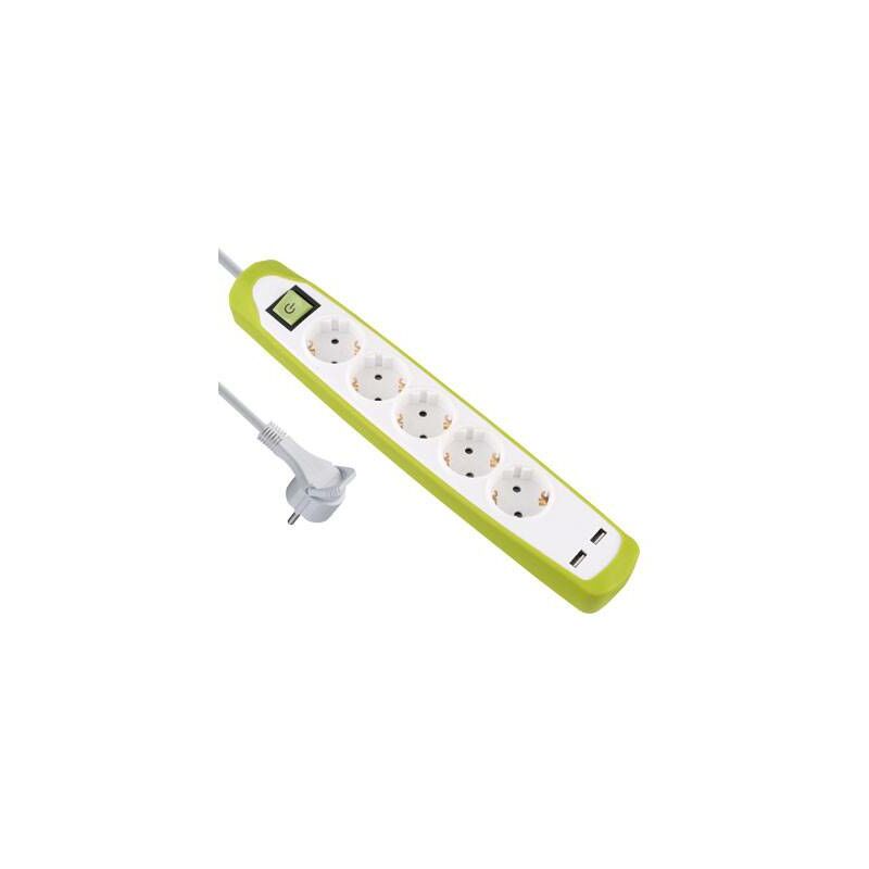 

Base múltiple de Silicona Electraline 5T+2Usb 2m Blanco/Verde