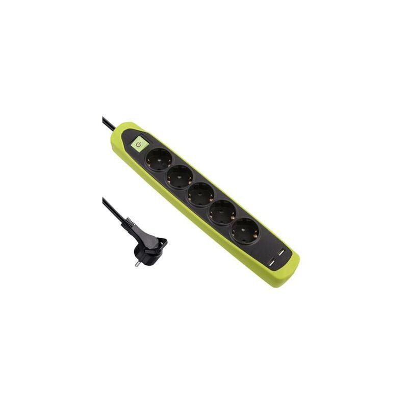 

Electra Line - Base múltiple de Silicona Electraline 5T+2Usb 2m Negro/Verde