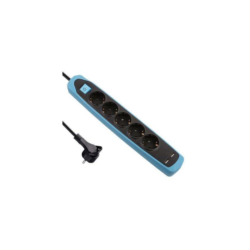 

Base múltiple deSilicona Electraline 5T+2Usb 2m Negro/Azul