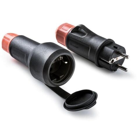 Base móvil con tapa de goma y clavija schuko 2p+t 16a 250 v, ip54, negra, máx. 1,5 x 2,5 mm², blister