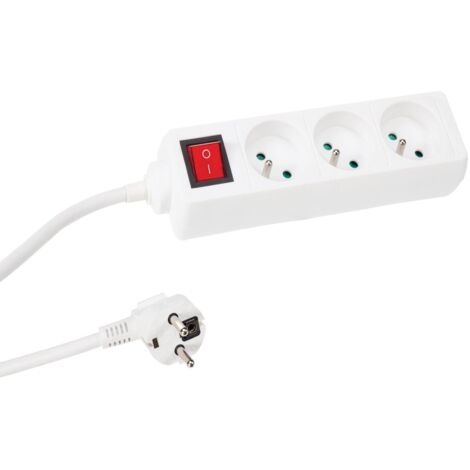 BASE MÚLTIPLE - 3 TOMAS - CON INTERRUPTOR - CABLE: 1.5 m - TOMA DE TIERRA LATERALBASE MÚLTIPLE - 3 TOMAS - CON INTERRUPTOR - TOMA DE TIERRA DE ESPIGA
