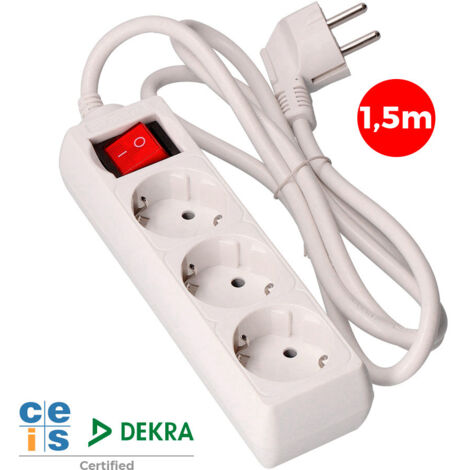 BASE MULTIPLE 3 TOMAS SCHUKO + INTERRUPTOR 1,5m 3x1,5mm EDM