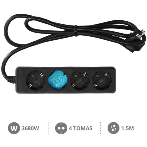 Base múltiple 4 enchufes 1.5m de cable negra GSC 0000026