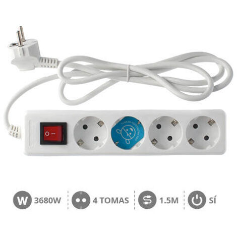 Base múltiple 4 enchufes con interruptor 1.5m de cable 3x1mm blanca GSC 0000003