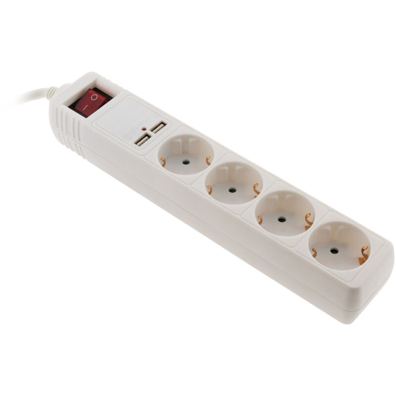 

Base múltiple 4 tomas 16A + 2 USB blanco con interruptor - Zenitech