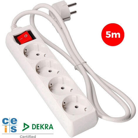 36.186 de Electro DH - Regleta 3 Enchufes 4 Interruptores Cable