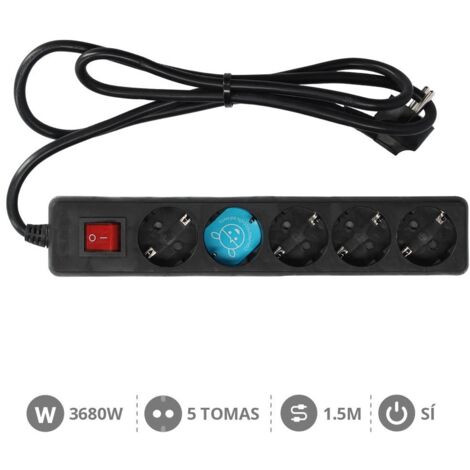 Base multiple 5 Tomas con interruptor (3x1.5mm) 1,5M Negro