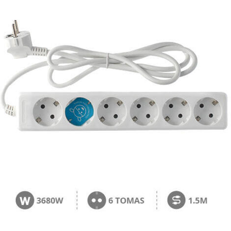 Base múltiple 6 enchufes 1.5m de cable 3x1mm blanca GSC 0000006