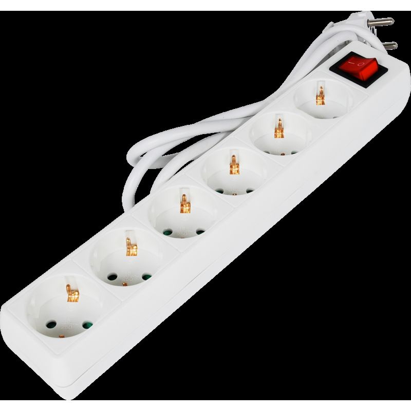 

Base multiple 6 tomas 2P+T blanco schuko con interruptor y protección para niños