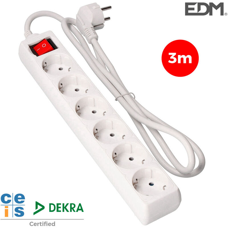 EDM - E3/41046 Base Multiple 6 Tomas T/Tl Con Interruptor 3M 3X1,5Mm