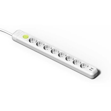Base Múltiple 8 Enchufes + 2 USB TT 1,5m c/Int Blanca Famatel 2639