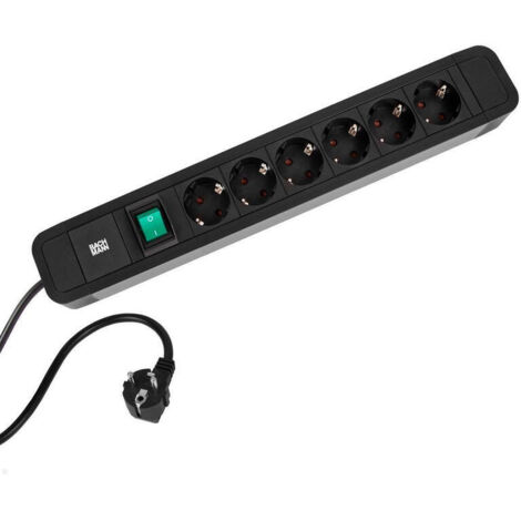 BASE MULTIPLE BACHMANN PRIMO 2 ALUMINIO 6 TOMAS NEGRA 2 M CON INTERRUPTOR 350.001