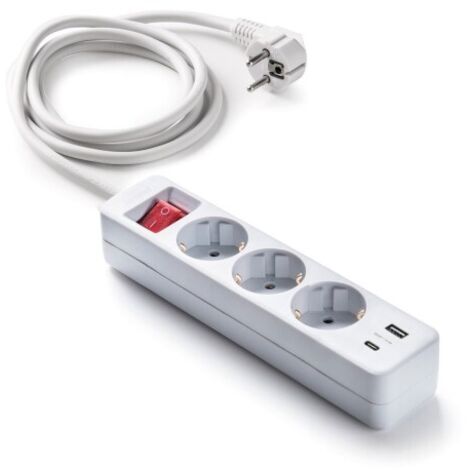 Base multiple con interruptor blanca 3 tomas+2usb 1,5mt fama