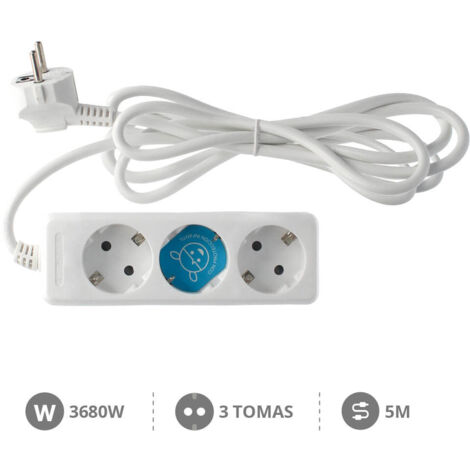 Base múltiple de 3 tomas (3T) con cable eléctrico 5 metros, serie standard