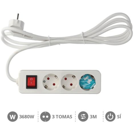 Base múltiple de 3 tomas (3T) con cable eléctrico serie mega