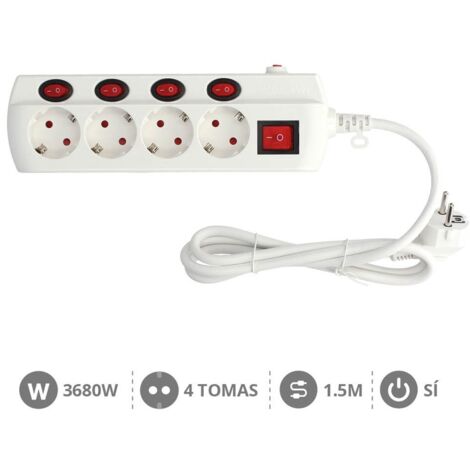 Base múltiple de 4 tomas con interruptores individuales y cable de 150cm
