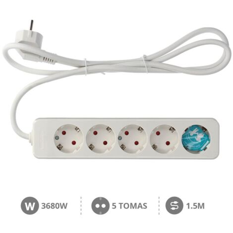 Base múltiple de 5 tomas (5T) con cable eléctrico serie mega