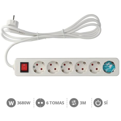 Base múltiple de 6 tomas (6T) con cable eléctrico serie mega