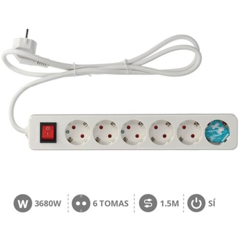 Base múltiple de 6 tomas (6T) con cable eléctrico serie mega