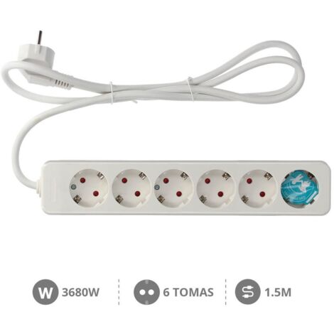 Base múltiple de 6 tomas (6T) con cable eléctrico serie mega