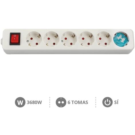 Base múltiple de 6 tomas (6T) con interruptor y sin cable serie mega