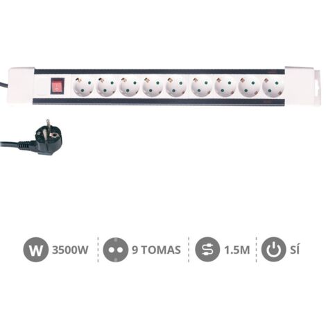 Base múltiple de 9 tomas (9T) con cable eléctrico 1,5 Metros.
