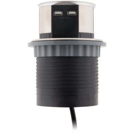 Base múltiple empotrada 3 tomas Schuko 16A + 2 USB A - Negro - Zenitech