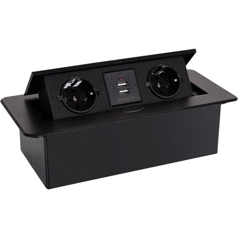 Base Multiple Encastrée 2 Prises Type F + 2xUSB Noir