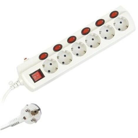 Base múltiple multiinterruptor 6 tomas 3500W + 1,5m de cable (3x1,5mm) 10/16A 250V
