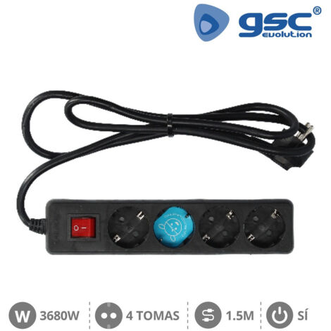 Base múltiple negra de 4 tomas (4T) con cable eléctrico serie standard