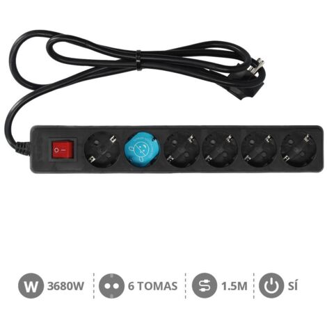 Base múltiple negra de 6 tomas (6T) con cable eléctrico serie standard