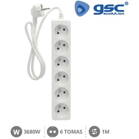 Base múltiple sistema francés 6 enchufes 3x1mm 1 metro blanco