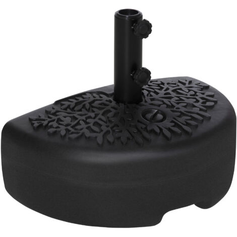 Base murale pour parapluie Ø38/48 mm, semi-circulaire remplissable sable 21 kg/eau 18 kg, 50x31x38 cm, noir