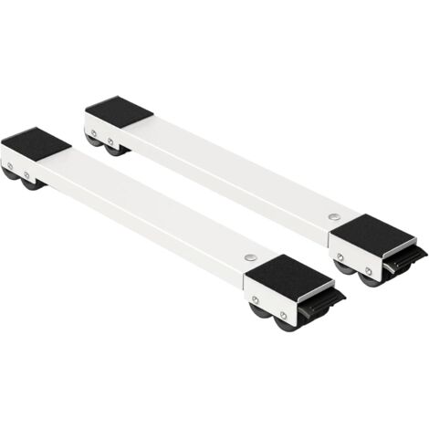 Base para lavadora, soporte móvil, almacenamiento de electrodomésticos, ruedas telescópicas, color blanco sobre ruedas negras.