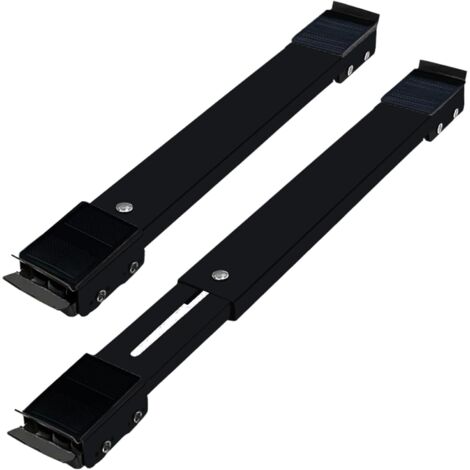 Base para lavadora, soporte móvil, almacenamiento de electrodomésticos, ruedas telescópicas, ruedas negras sobre fondo negro.