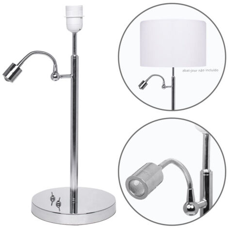 Base para Sobremesa MELTON con brazo de lectura 1xE27+1x1W LED Al.Reg.xD.20cm Cromo