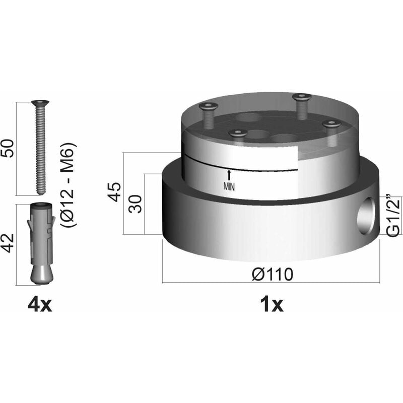 Base per fissaggio pavimento Paffoni light LIG030 corpo incasso