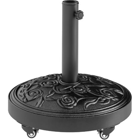 Base per ombrellone, 21 kg, supporto per ombrellone da esterno in resina, per pali di Ø 32/38/48 mm, con ruote, Ø 49 x 42 cm, nero