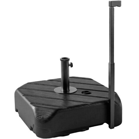 Base per ombrellone con rotelle, da riempire con 45 kg di acqua / 72 kg di sabbia, adatta per pali di diametro 38 mm e 48 mm, nera.