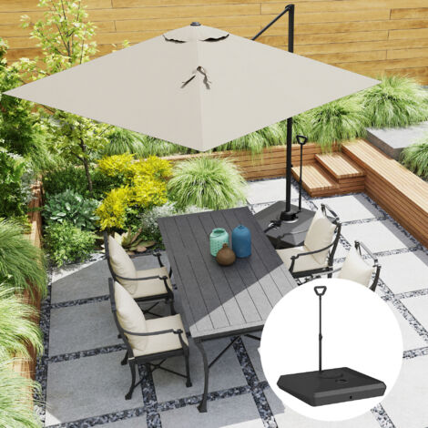 Base per Ombrellone da Giardino in HDPE, Basamento per Ombrellone a Sbalzo con Ruote e Maniglia, Supporto per Ombrelloni 135/140/160mm, Riempibile con 120 kg di Acqua e 160 kg di Sabbia, Nero